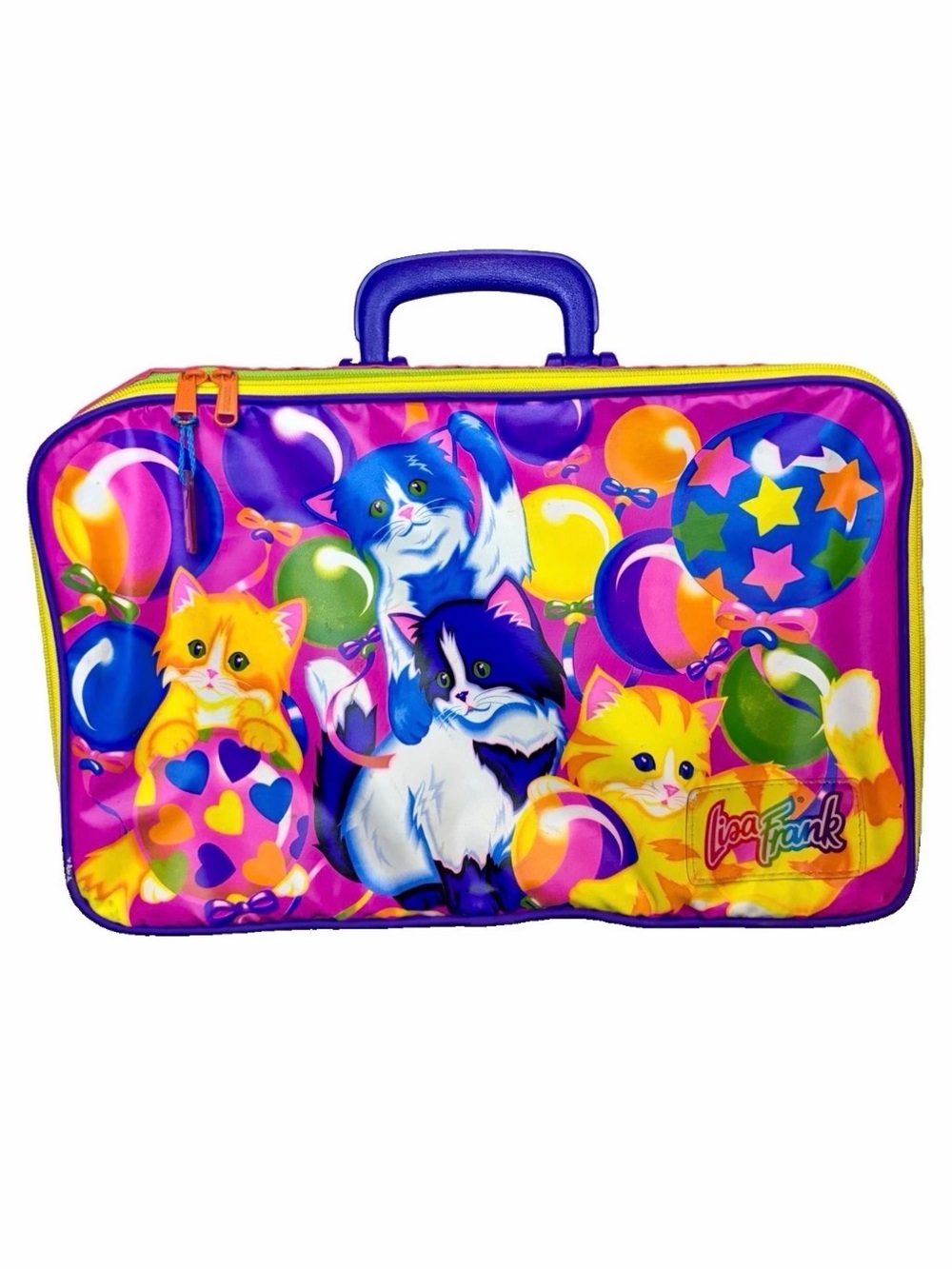 RARE 90s Lisa Frank Kittens & Balloons Small Suitcase Overnight Bag w/ Handle